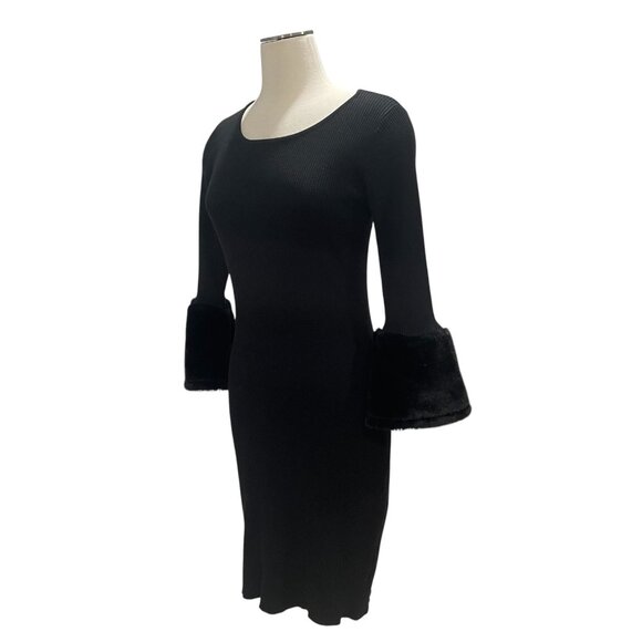 Nina Leonard Bodycon Dress M Faux Fur Bell Sleeve Elegant Stretch Cocktail Party - Picture 8 of 8
